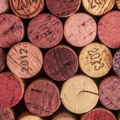 Wine corks background, overhead photo of red and white wine corks